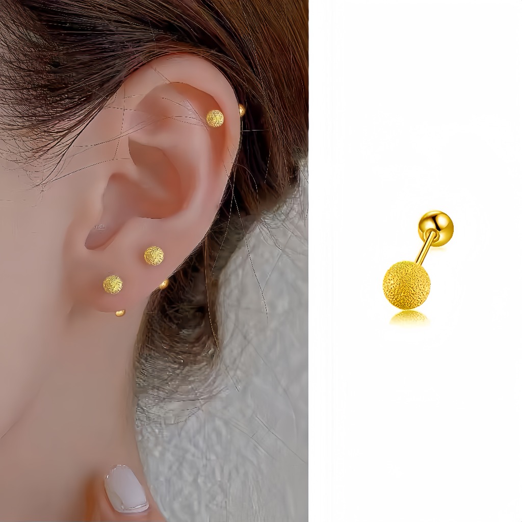 Golden Peas Frosted ต่างหูสกรูประเภทต่างหูเหล็กไทเทเนียมเจาะหู Classy ต่างหู Hypoallergenic ต่างหู