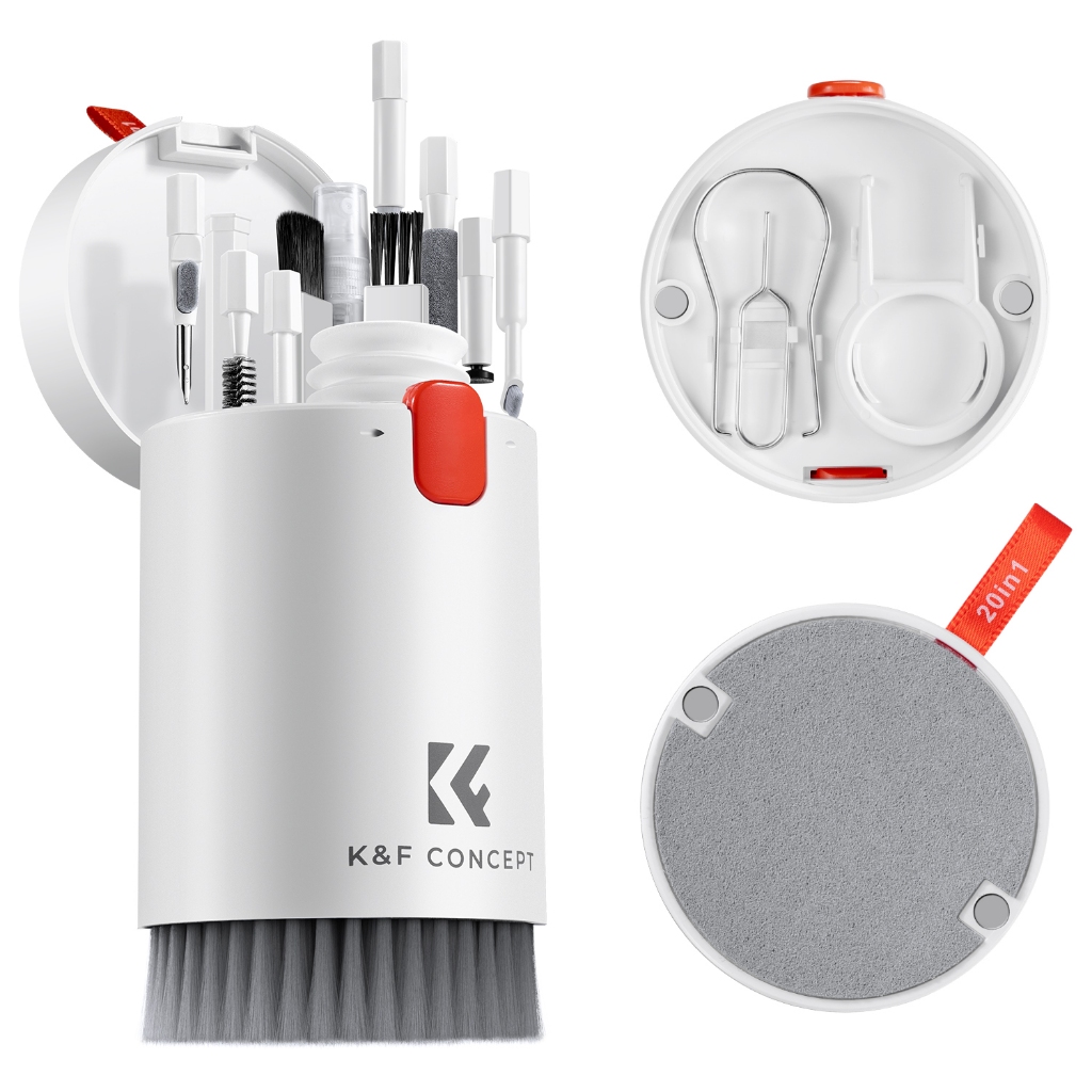 K&f Concept 20-in-1 ชุดทําความสะอาด, สําหรับเลนส์กล้อง แล็ปท็อปหน้าจอมือถือคอมพิวเตอร์คีย์บอร์ดแปรงสเปรย์ทําความสะอาด, เหมาะสําหรับ iPhone AirPods MacBook iPad