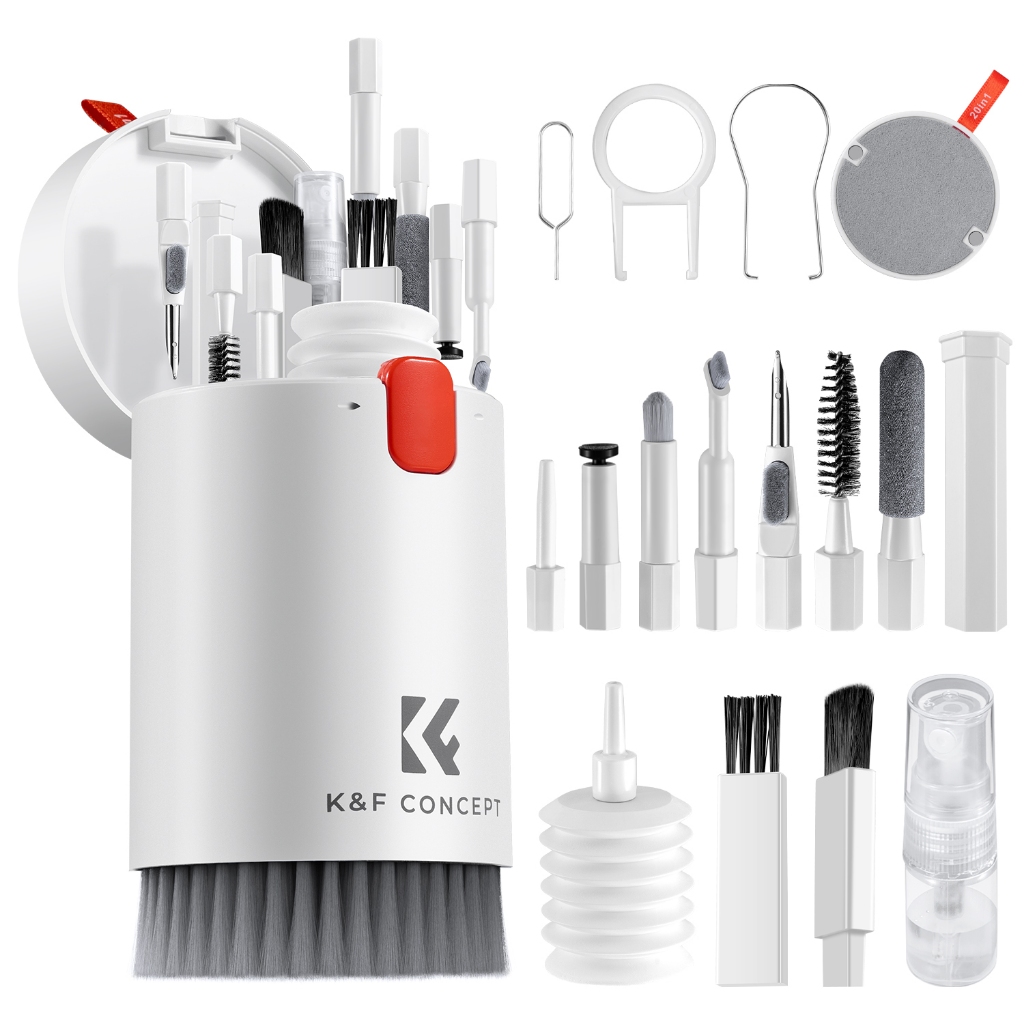 K&f Concept 20-in-1 ชุดทําความสะอาด, สําหรับเลนส์กล้อง แล็ปท็อปหน้าจอมือถือคอมพิวเตอร์คีย์บอร์ดแปรงสเปรย์ทําความสะอาด, เหมาะสําหรับ iPhone AirPods MacBook iPad