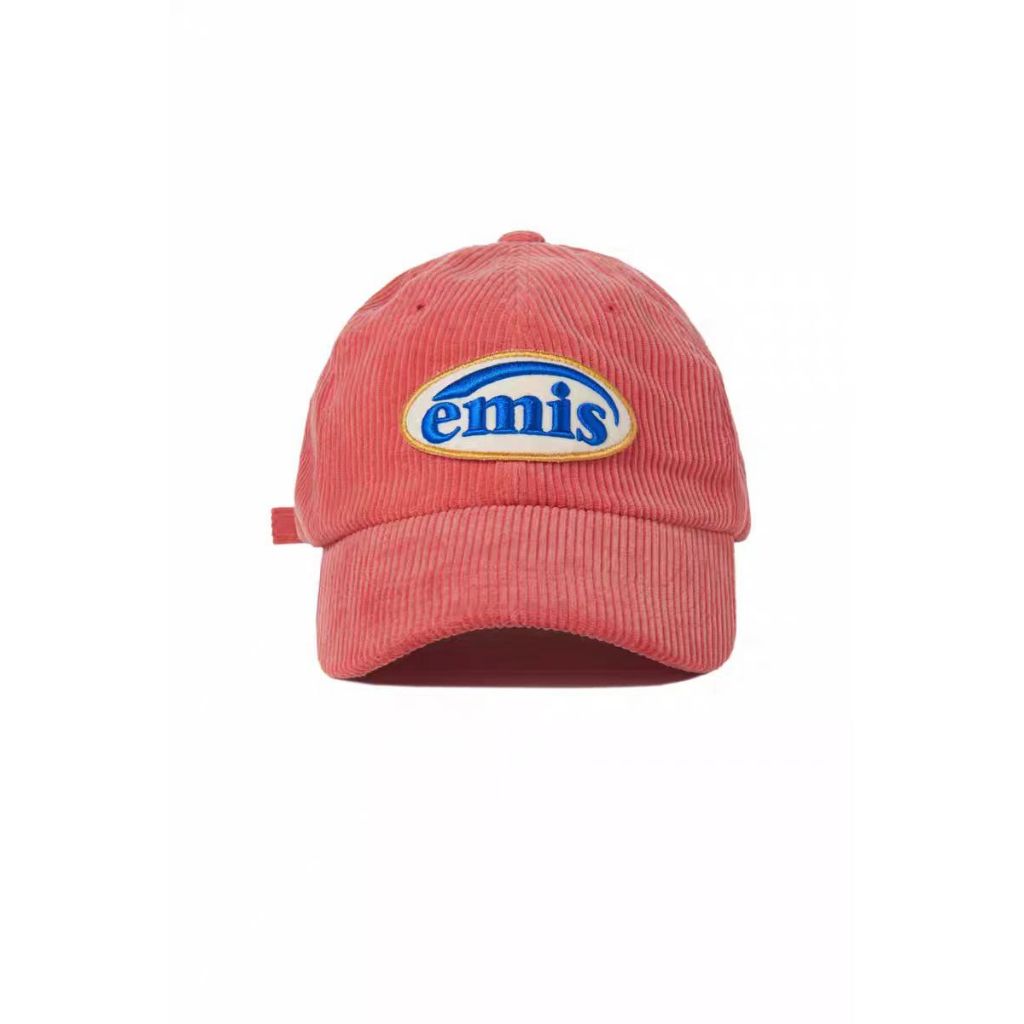 Emis Corduroy Letter ปักหมวกเบสบอลแบบนุ่มป้ายสีปีกกว้าง
