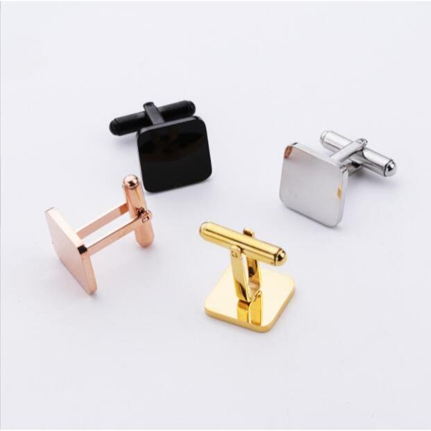 1 คู่ใหม่ผู้ชายสีดํา/สีขาว/สีทองสแตนเลส Simple Square Smoothy เสื้อ Freech Cufflink ประมาณ 15 มม.y1659-2