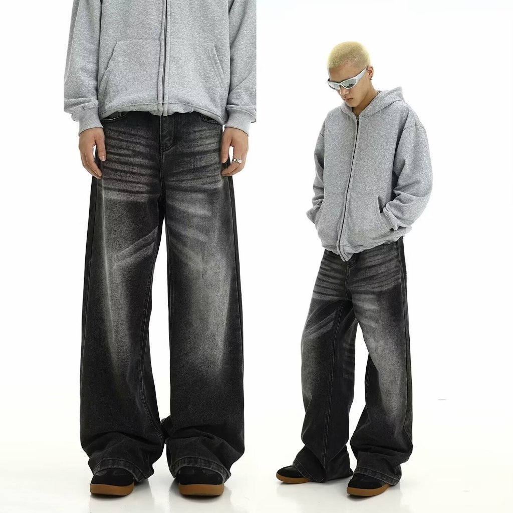 Aesthetic High Street Denim กางเกงสําหรับชายแนวโน้มแฟชั่น Denim กางเกงผู้หญิงเอวสูง Casual Vintage Baggy กางเกงผู้ชาย