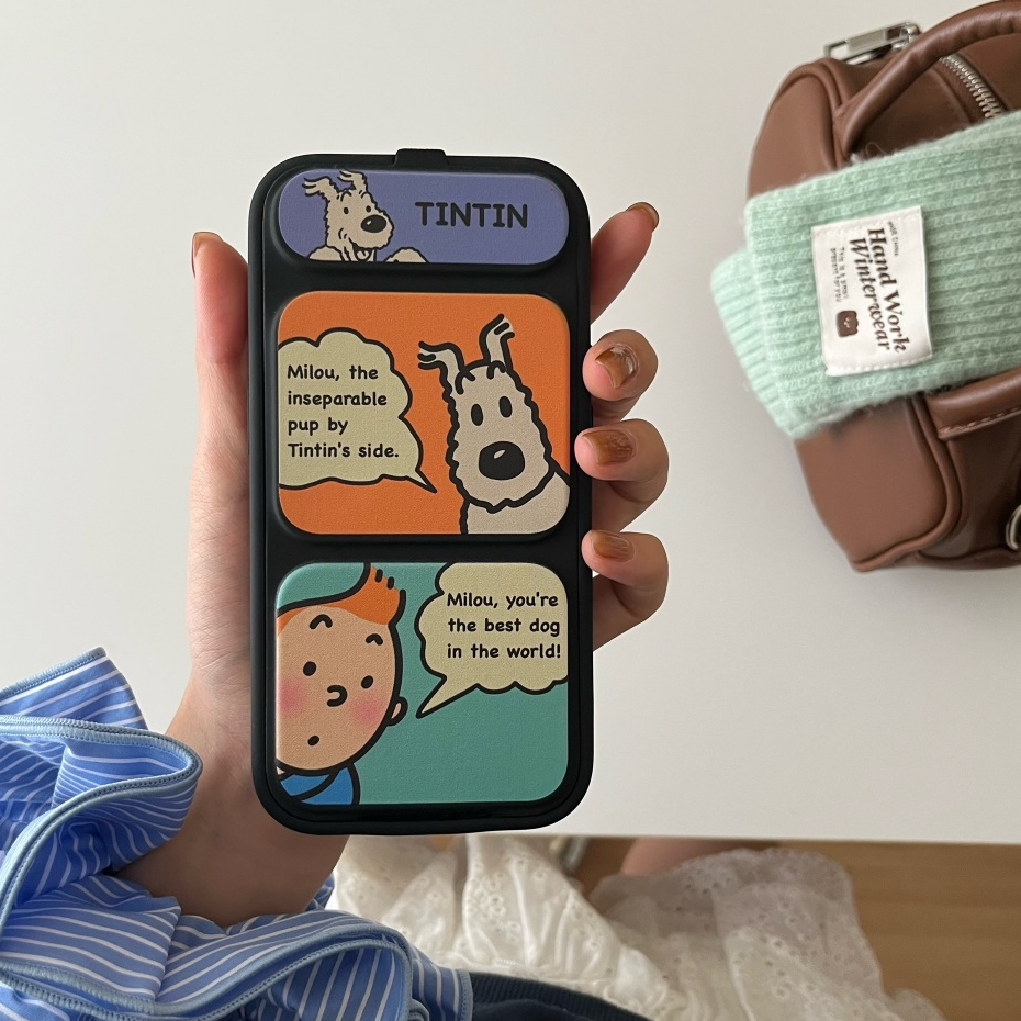 การ์ตูน Milou Tintin พับกันกระแทกฝาครอบป้องกันสําหรับ iPhone 16 15 14 13 12 Pro Max ปกหลัง