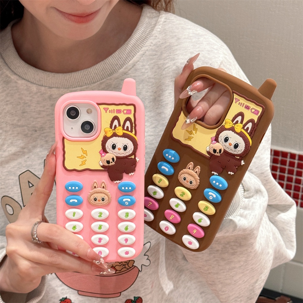 ซิลิโคนนุ่ม retro โทรศัพท์ Labubu IPhone สําหรับ IPhone 16 ProMax 15ProMax 15Plus 13 12 11 14 กรณี