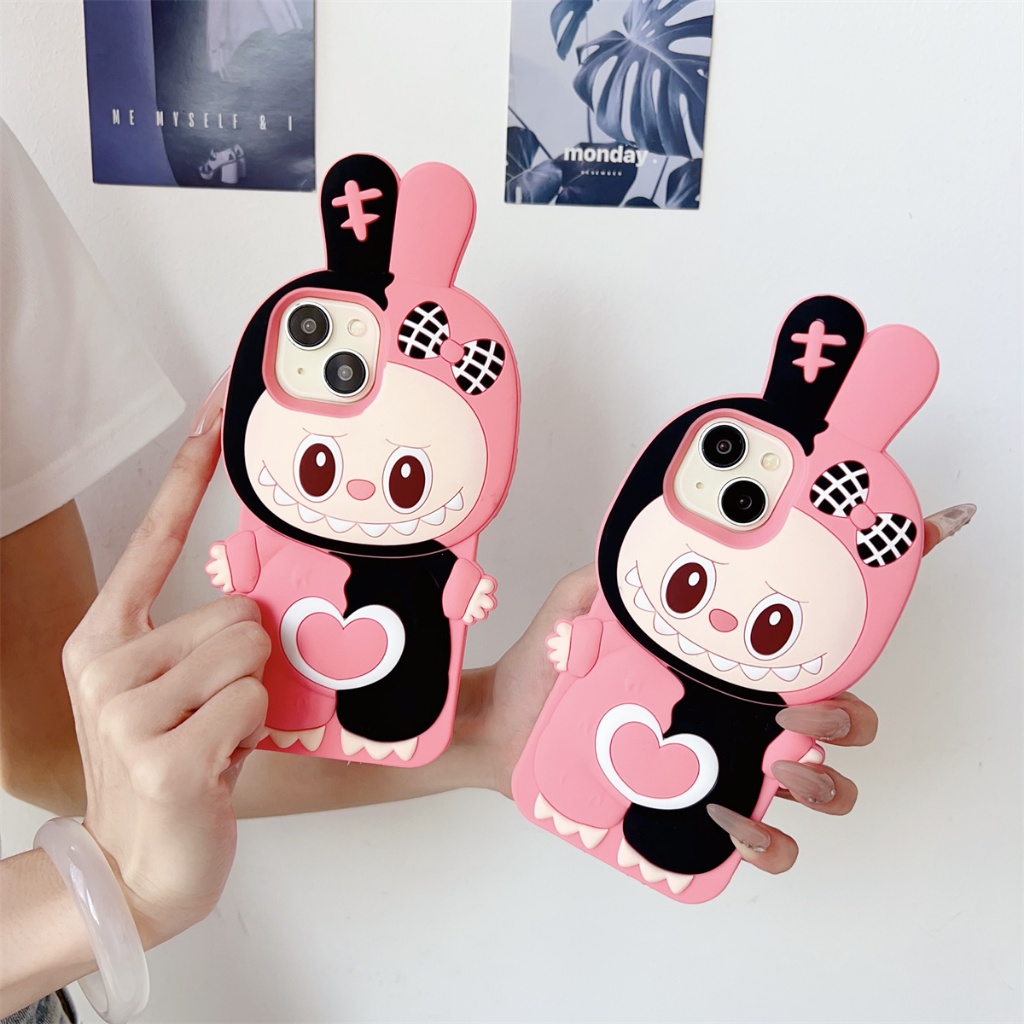 ซิลิโคน Love Labubu เคส iPhone สําหรับ iPhone 16 ProMax 15 ProMax 15Plus 13 12 11 14 6 & 7 & 8Plus XSMax Case