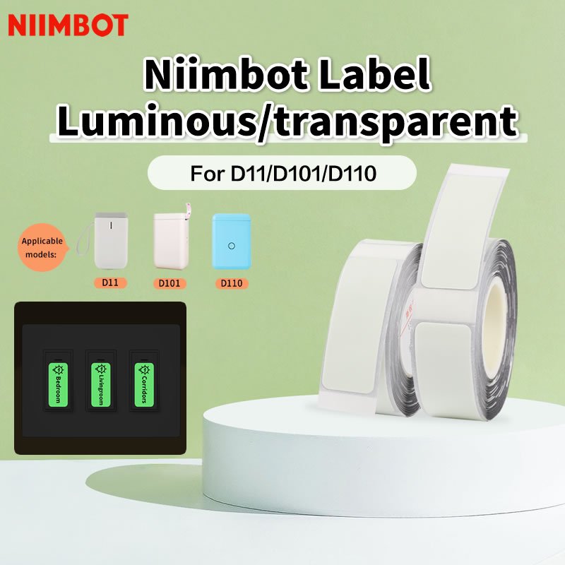 Niimbot D110/D11/D101 เทปเครื่องทําฉลากเรืองแสงในที่มืดและชัดเจน สติ๊กเกอร์เรืองแสงสําหรับราวจับ บันได ประตู ออก ทางเดินฉุกเฉิน สวิตช์ Daycare อุปกรณ์การเรียน