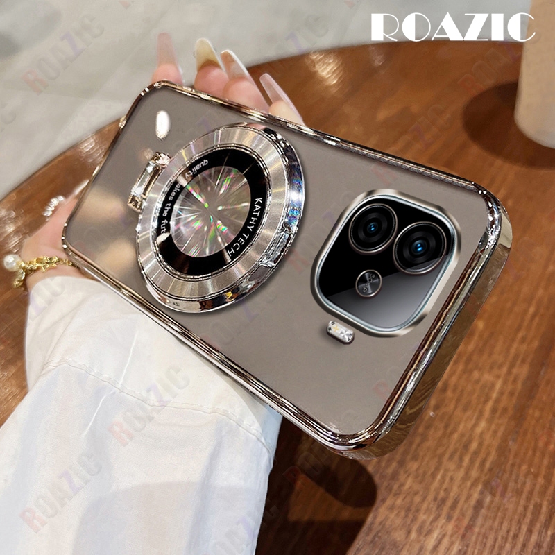 สําหรับvivo iQOO Z9 5G/VIVO iQOO Z9 Turbo/VIVO iQOO Z9 Turbo +/VIVO iQOO Z9 Turbo Plusหรูหราชุบขอบโปร่งใสเคสโทรศัพท์พร้อมขาตั้งวงกลมซิลิโคนอ่อนนุ่มAnti-Fallปกหลัง
