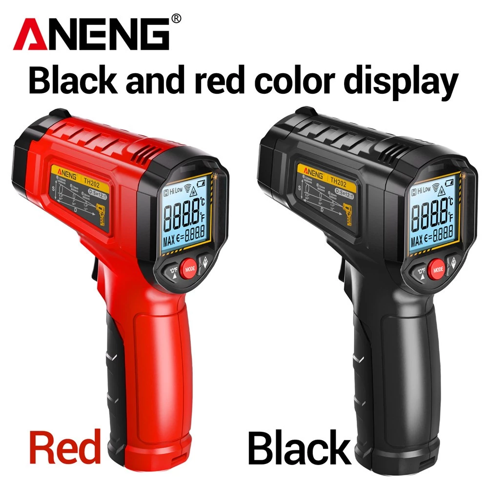 ปืนวัดอุณหภูมิอินฟราเรด ANENG TH202 ใหม่ - วัดอุณหภูมิแบบไม่สัมผัสพร้อมหน้าจอ LCD มีไฟพื้นหลัง วัดอุณหภูมิได้ตั้งแต่ -50 ถึง 600℃