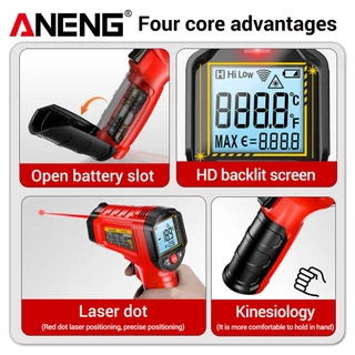ANENG One Set TH202 เครื่องวัดอุณหภูมิอินฟราเรด เครื่องมืออุณหภูมิแบบไม่สัมผัส -50°ซี ถึง 600°C พร้อม LCD Backlit สําหรับอุตสาหกรรม HVAC