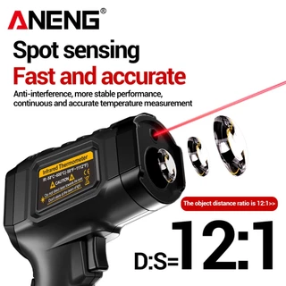 ปืนวัดอุณหภูมิอินฟราเรด ANENG TH202 ใหม่ - วัดอุณหภูมิแบบไม่สัมผัสพร้อมหน้าจอ LCD มีไฟพื้นหลัง วัดอุณหภูมิได้ตั้งแต่ -50 ถึง 600℃