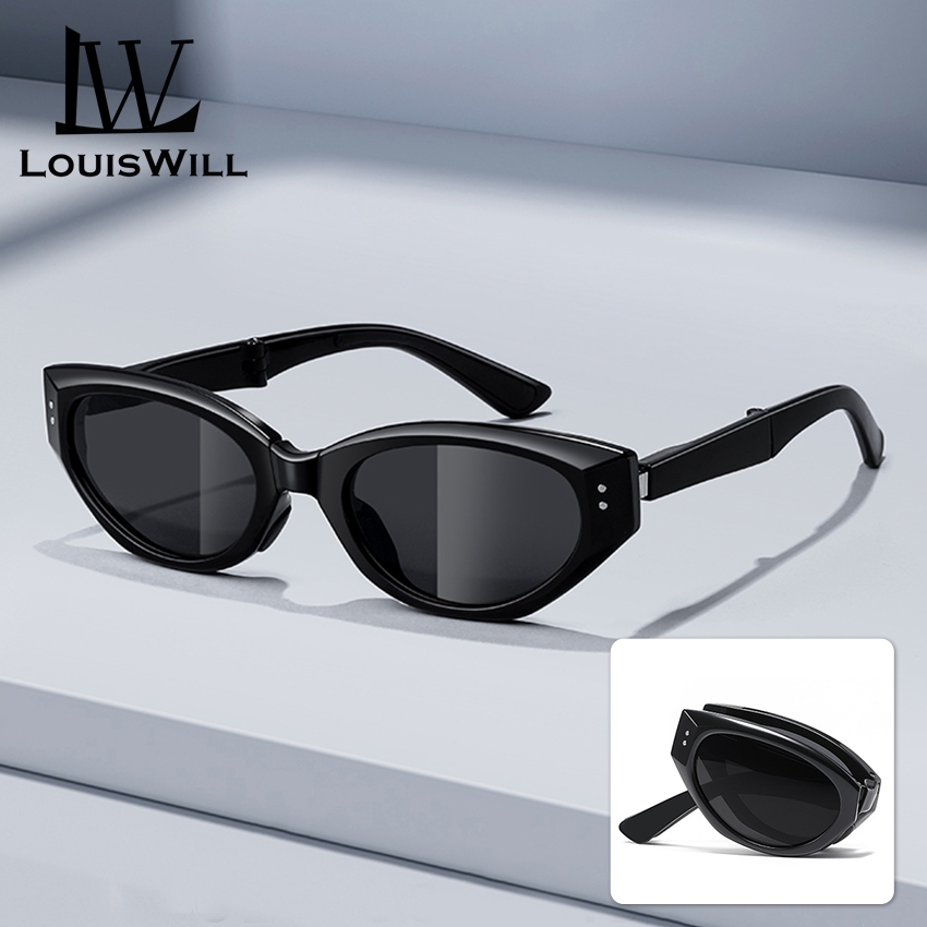 Louiswill Unisex แฟชั่นแว่นตากันแดดแบบพับได้ Retro Cats Eye กรอบแคบ UV400 ป้องกันแว่นตากันแดดโพลาไรซ์แว่นตาป้องกันดวงตาสําหรับผู้ชายผู้หญิง