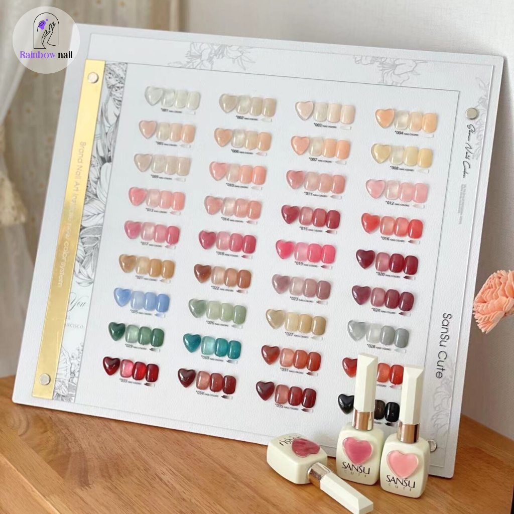 Sansu 36สี Ice Permeable Water Feel สีนู้ดยาทาเล็บกาวร้านเล็บทุ่มเททั้งชุด แผนภูมิแสดงสีฟรี 15ml/ขวด