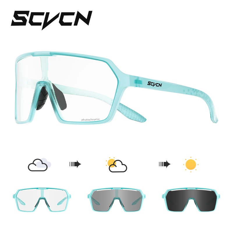 Scvcn แว่นตาปั่นจักรยานแบบโฟโตโครมิก MTB รถจักรยานยนต์ตกปลาปีนเขาเดินป่ากีฬากลางแจ้งขี่จักรยานแว่นตากันแดด UV400 Unisex