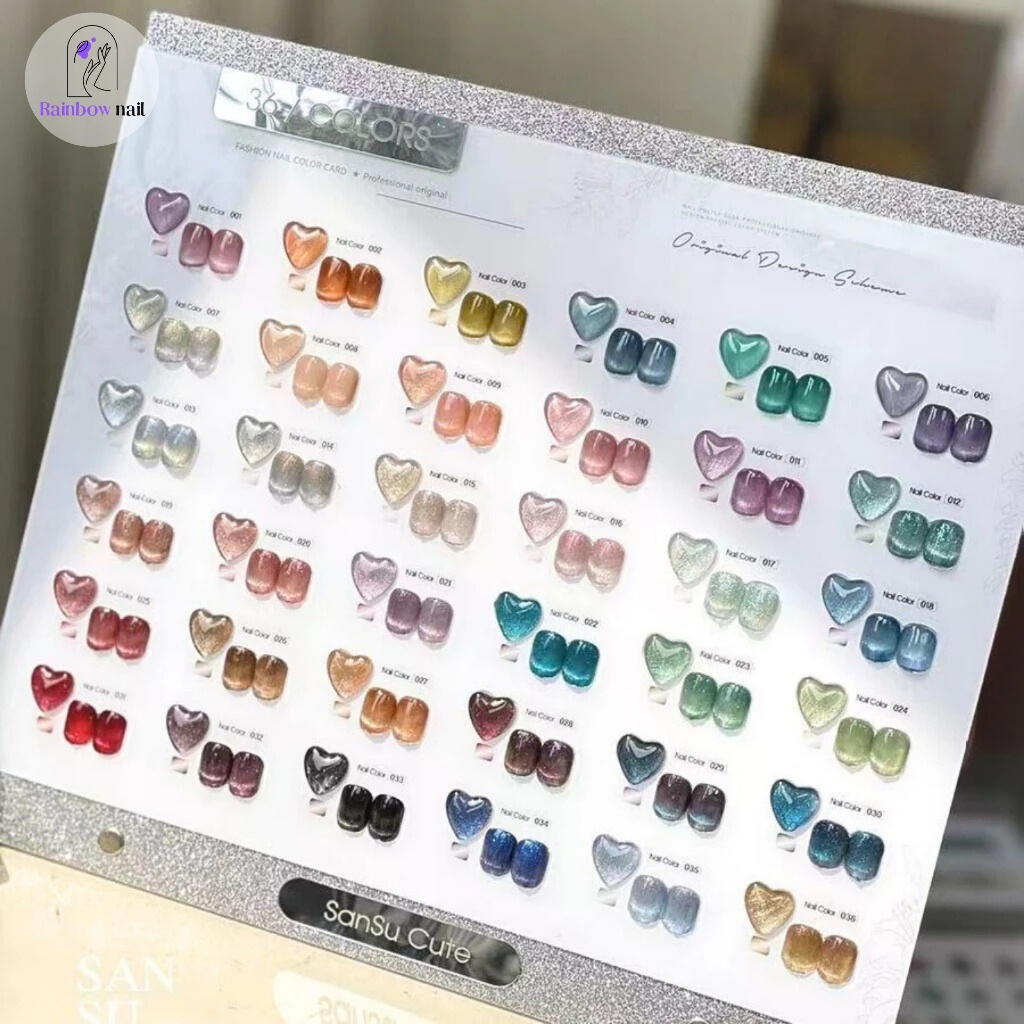 Sansu 36 สีแมวตาเล็บกาวเล็บชุดร้านทำเล็บ เงางามยาวนาน แผนภูมิแสดงสีฟรี 15ml/ขวด