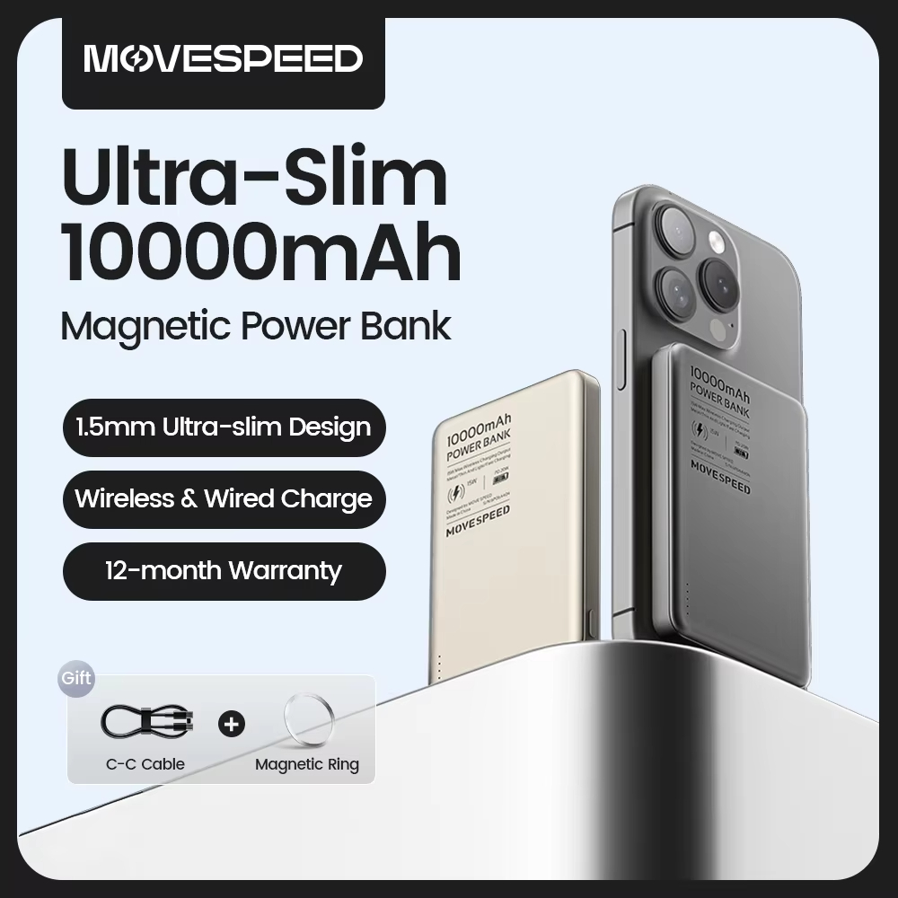 Movespeed S10 Wireless Magnetic Power Bank 10000mAh เครื ่ องชาร ์ จแบตเตอรี ่ ภายนอก PD20W แบบพกพาบางเฉียบ