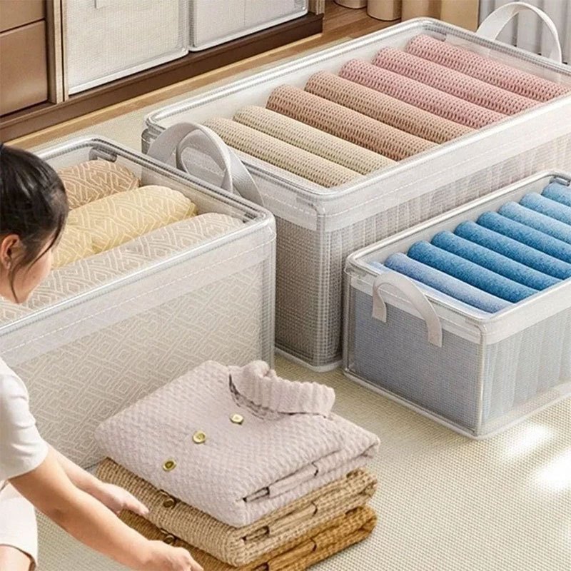 Daily Home Closet Clothes Organizer กางเกงกางเกงกล่องเก็บโปร่งใสขนาดใหญ่-ความจุเสื้อผ้า Layered Finishing กล่องใหม่