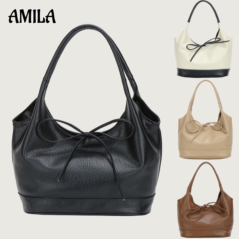 Amila Niche Retro Patchwork Pu Tote Bag ความจุขนาดใหญ่อเนกประสงค์ Commuter แบบพกพาไหล่ Underarm Bag