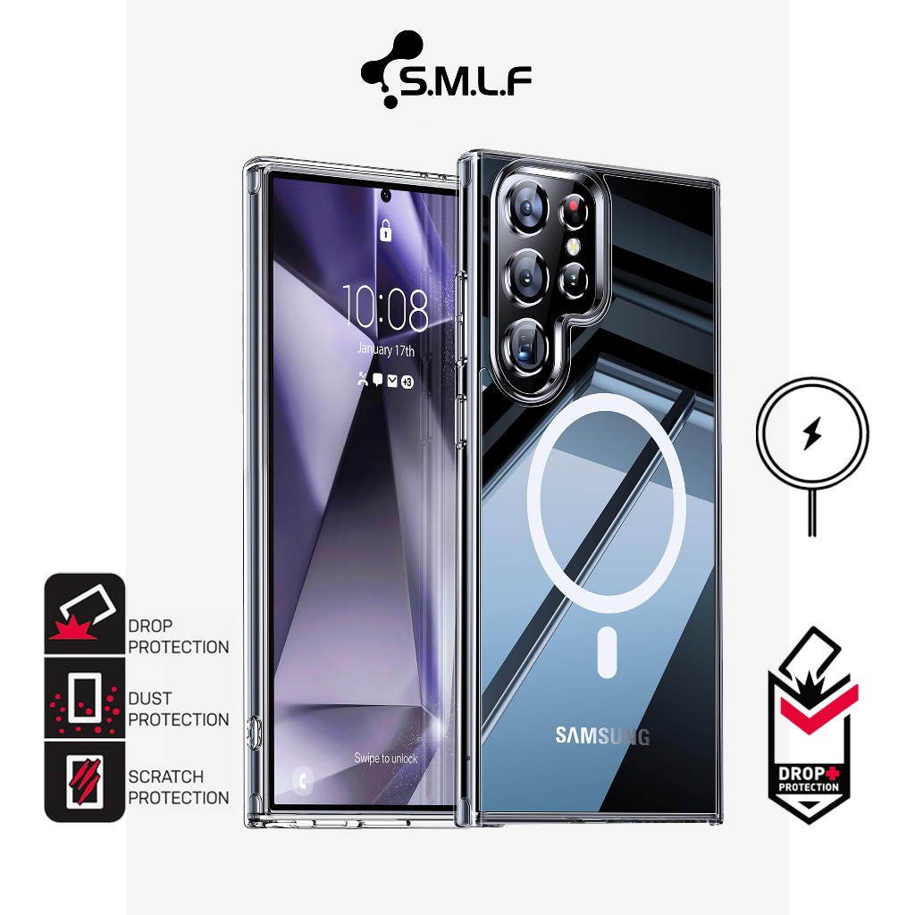 SMLF Clear Anti-Yellow Magnetic Case For Samsung Galaxy S25 Ultra S24 Ultra S24 + S24 Plus S23 Ultra