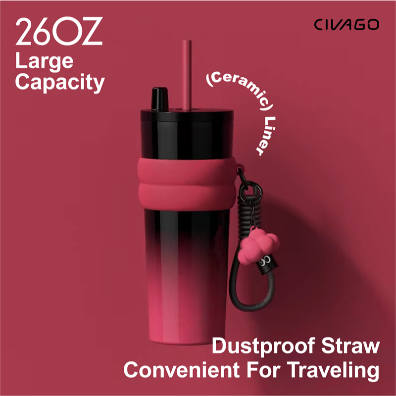 CIVAGO（26oz） แก้วกาแฟสแตนเลสซับเซรามิกพร้อมฝาปิดขวดสูญญากาศสามารถเก็บความร้อนและความเย็น