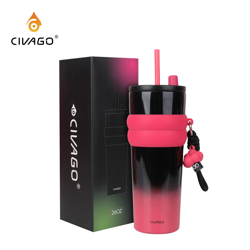 CIVAGO（26oz） แก้วกาแฟสแตนเลสซับเซรามิกพร้อมฝาปิดขวดสูญญากาศสามารถเก็บความร้อนและความเย็น