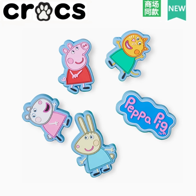 Crocs Crocs Accessories รองเท้า Zhib Star Hole Flower ของแท้ IP ที่ได้รับอนุญาตน่ารักการ์ตูน Piggy Peppa 5 ชิ้นชุด