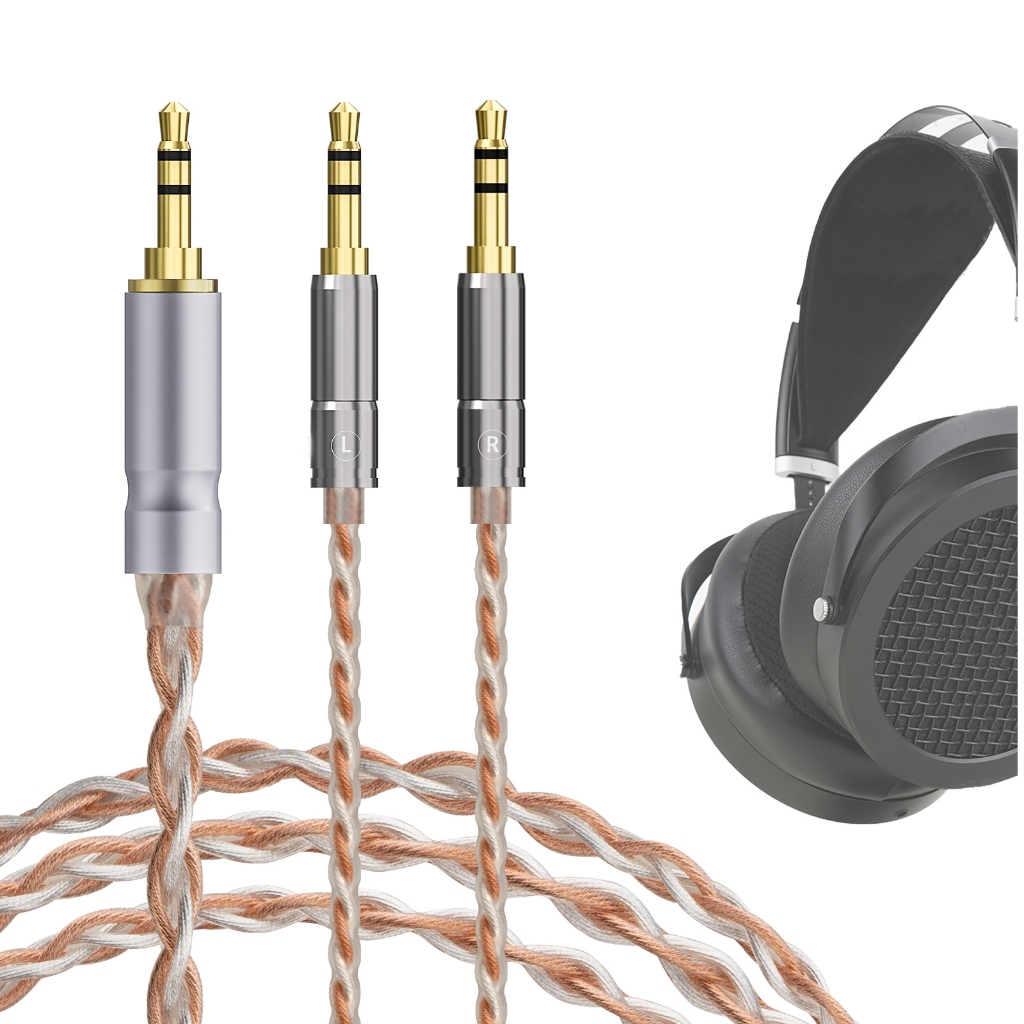 Geekria ทองแดง Silver Braid อัพเกรดสายสัญญาณเสียงใช้งานร่วมกับ HIFIMAN SUNDARA Ananda Arya HE4XX, 3.5 มม. (1/8) ถึง Dual 3.5 มม.สายหูฟังชาย