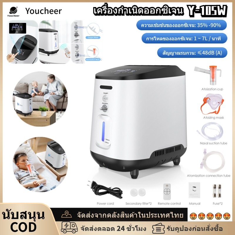 VARON Oxygen Concentrator, 1-7L/min เครื่องออกซิเจนแบบพกพาแบบปรับได้สําหรับใช้ในบ้านและการเดินทาง  (