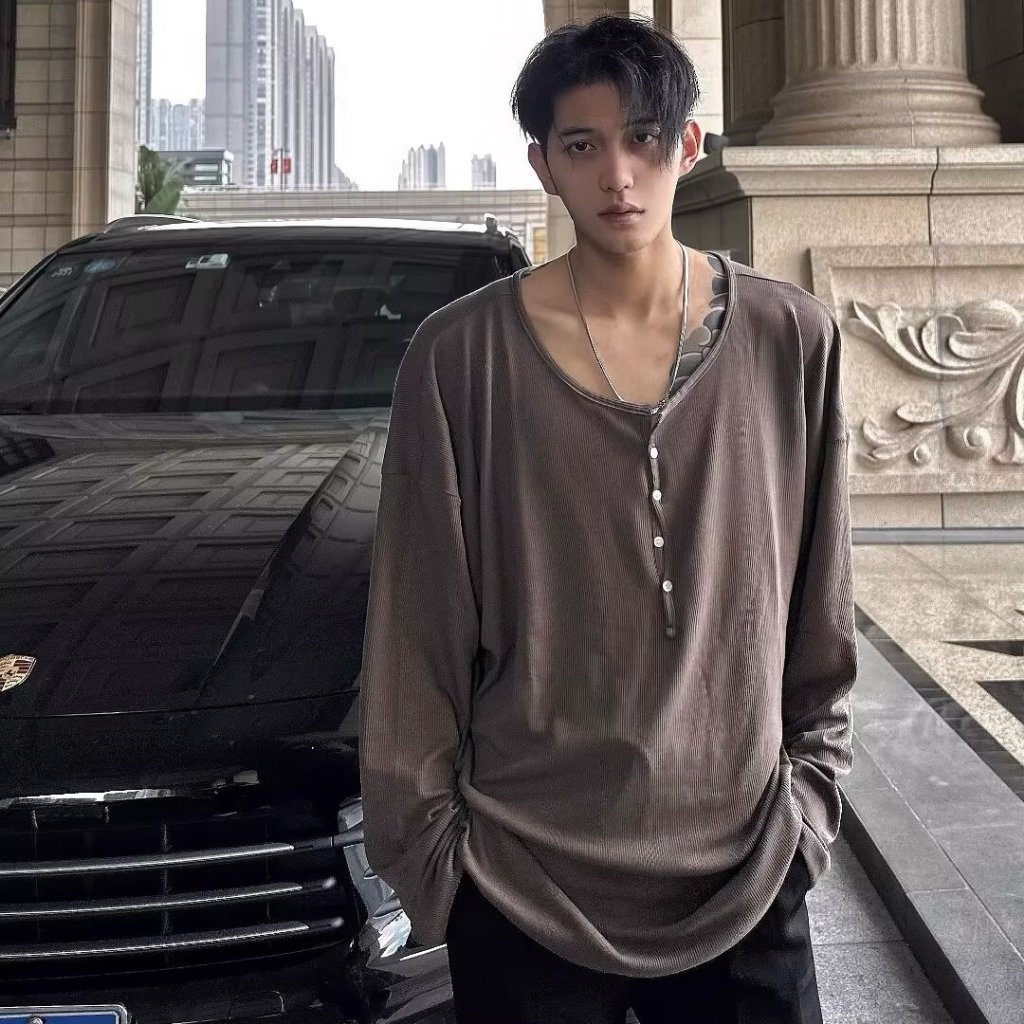 [ม-XXXL] สไตล์เกาหลีแฟชั่นผ้าไหมน้ําแข็งที่เรียบง่ายแขนยาวโปโลเสื้อสําหรับผู้ชายสีทึบเนื้อผิดปกติสบายๆขี้เกียจแขนยาวเสื้อยืดฤดูใบไม้ร่วงทุกวันสบายๆเสื้อฐานส
