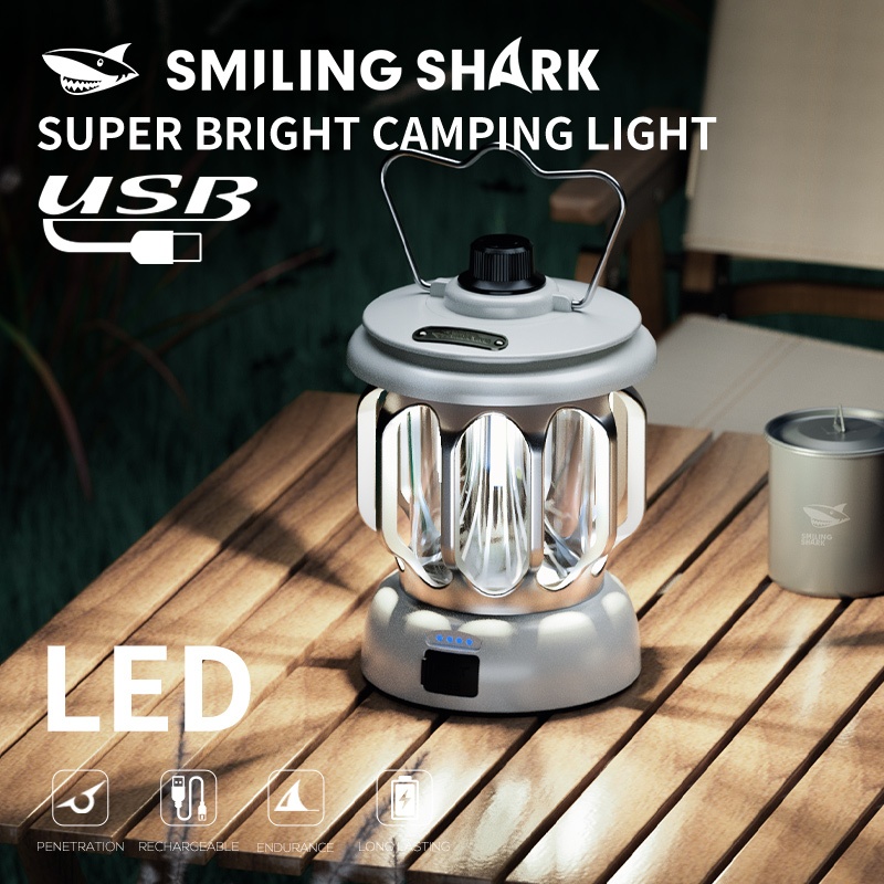 SmilingShark LY8216 ไฟแคมป์ปิ้ง กับ การหรี่แสงแบบไม่มีขั้นตอน ขาวและเหลือง แสงโดยรอบ ซุปเปอร์ไบรท์ ไฟเต็นท์ Type-C ชาร์จใหม่ได้ กันน้ำสำหรับตั้งแคมป์เดินป่าในครัวเรือน