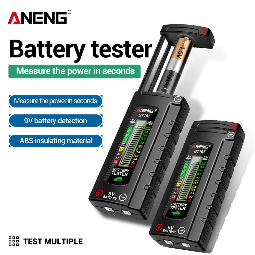 Aneng BT167 เครื่องตรวจจับระดับแบตเตอรี่มัลติฟังก์ชั่นได้อย่างรวดเร็ววัดระดับแบตเตอรี่พลาสติก ABS การวัดที่แม่นยําเครื่องมือทดสอบ
