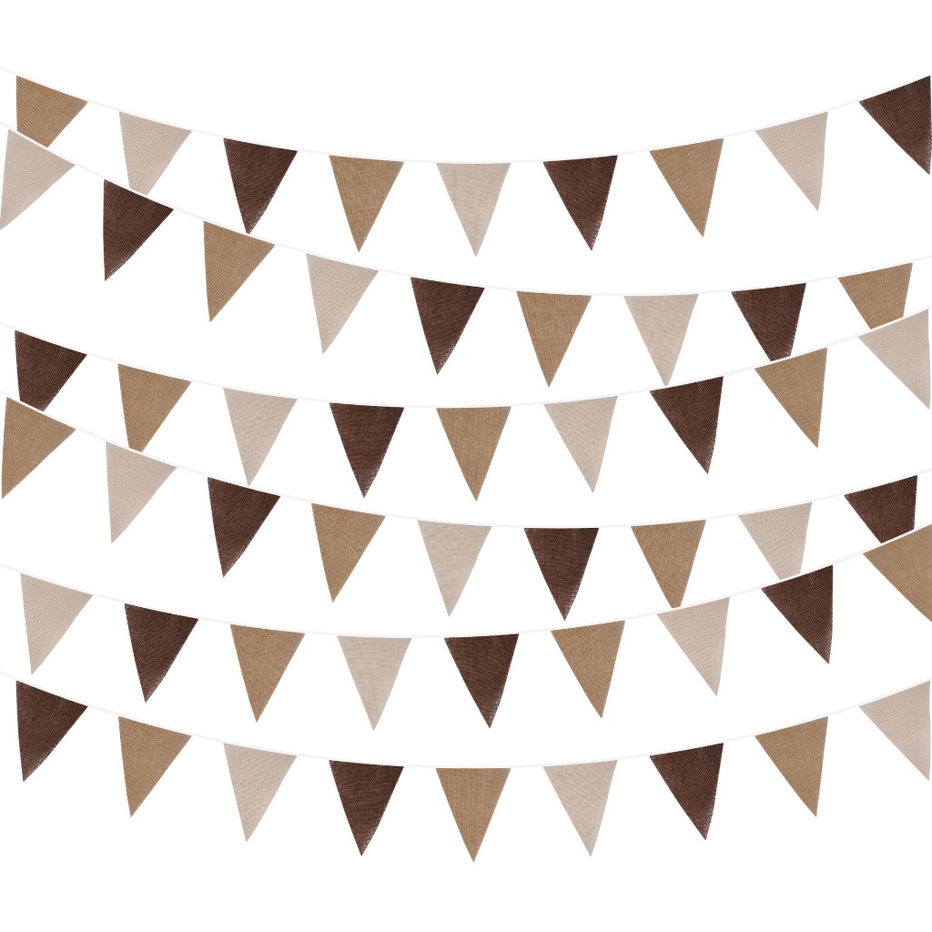 ป่าสีเขียวผ้าลินินแบนเนอร์ 12 ธงกาแฟ Burlap Bunting Vintage สามเหลี่ยมพื้นหลัง Jute Baby Shower เด็กครบรอบอุปกรณ์