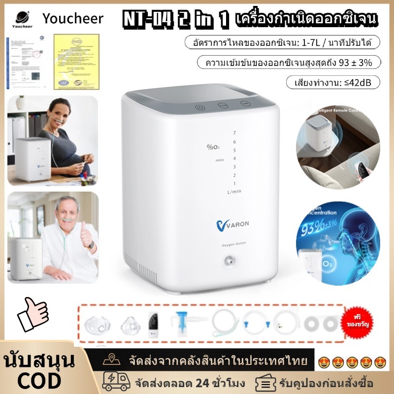 VARON Nt04 เครื่องออกซิเจนสําหรับใช้ในบ้าน/หัวออกซิเจนมีสไตล์พร้อมปุ่มสัมผัส/ออกซิเจนและปลดปล่อย 2 in 1