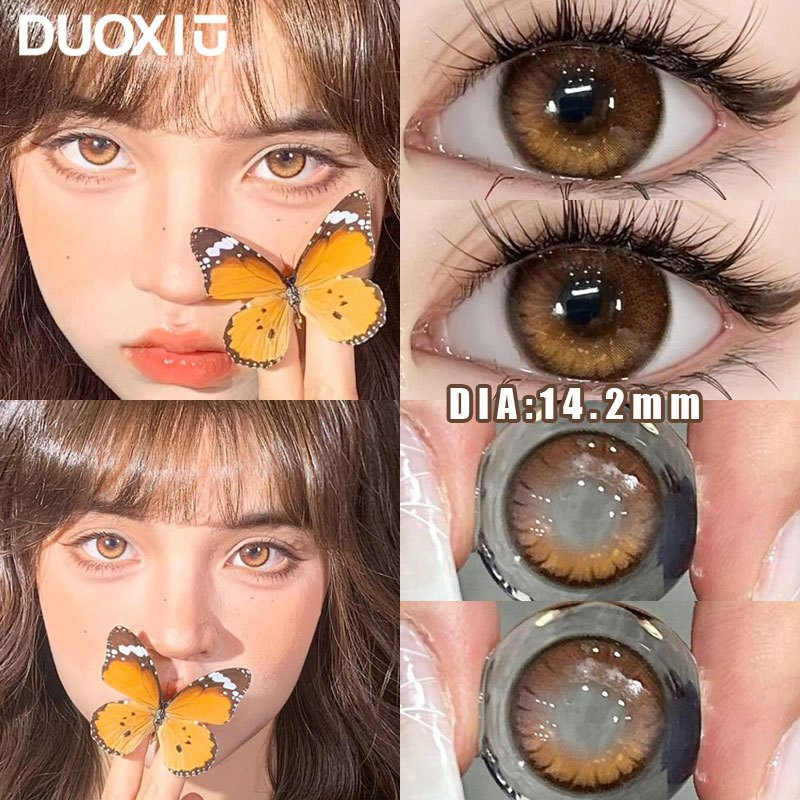 Duoxiu คอนแทคเลนส์สี Nature Brown 2 ชิ้น 2024 ปีเลนส์ใหม่พร้อมสายตาสั้นองศาเกรด 0.00- 8.00 เลนส์นุ่ม