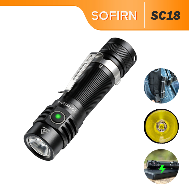 Sofirn SC18 ไฟฉายฉุกเฉิน พลังงานสูง 20W USB Type C เอาท์พุตสูงสุด 1800 ลูเมน