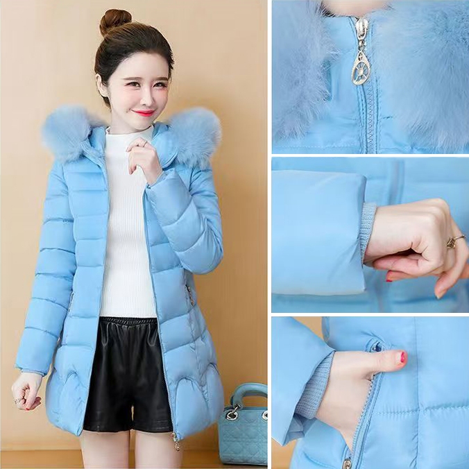 เวอร์ชั่นเกาหลีslim-fit SlimmerดูหนาWarm-Keeping Hoodedขนาดใหญ่Fur Collarความยาวกลางลงเสื้อแจ็คเก็ตนุ่มสบายDe