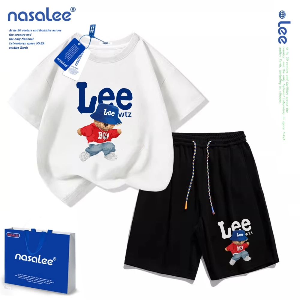 NASAชุดแฟชั่นเด็ก เสื้อยืดแขนสั้น กางเกงขาสั้นเด็ก กางเกงขาสั้นสบายๆ ผ้าฝ้าย 100% นุ่มสบาย