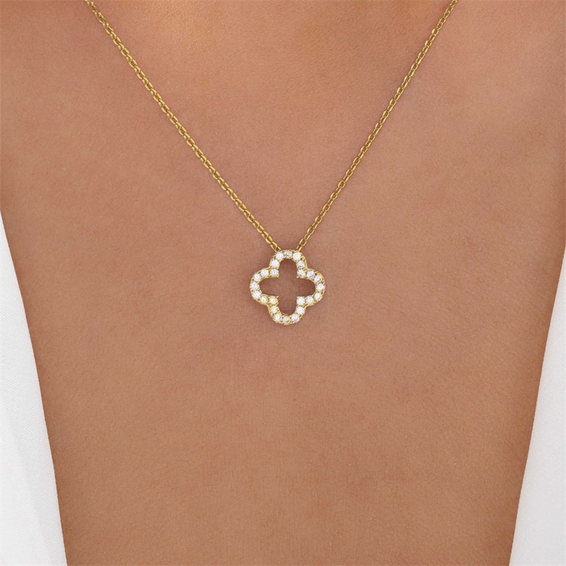 แฟชั่นเกาหลี Clover สร้อยคอ Rhinestone ดอกไม้ Lucky สร้อยคอผู้หญิงเครื่องประดับของขวัญ 18k Gold Plated