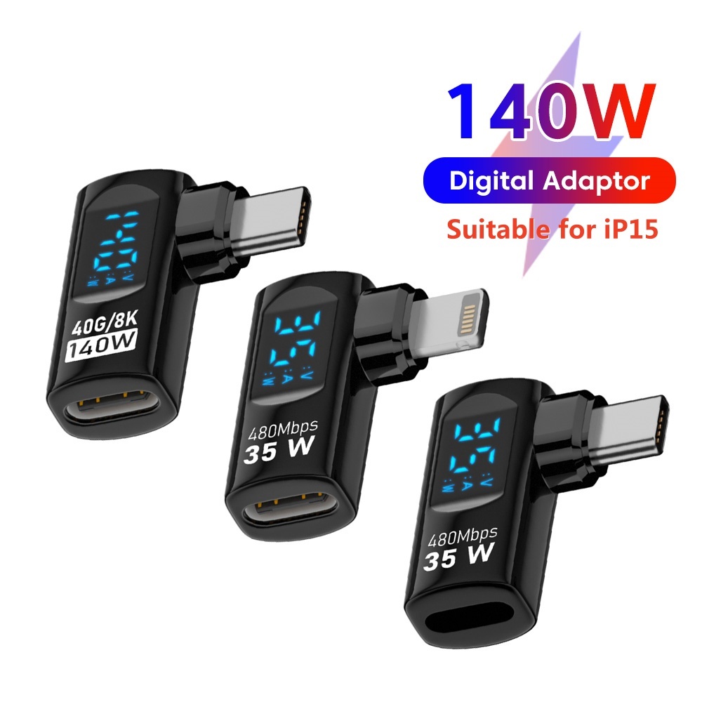 140w ข้อศอก USB-C LED จอแสดงผลดิจิตอลอะแดปเตอร์ OTG 40Gbps เกียร์ 8K @ 60Hz Converter PD35W Type-C Fast Charging หัวข้อศอกสเตอริโอ