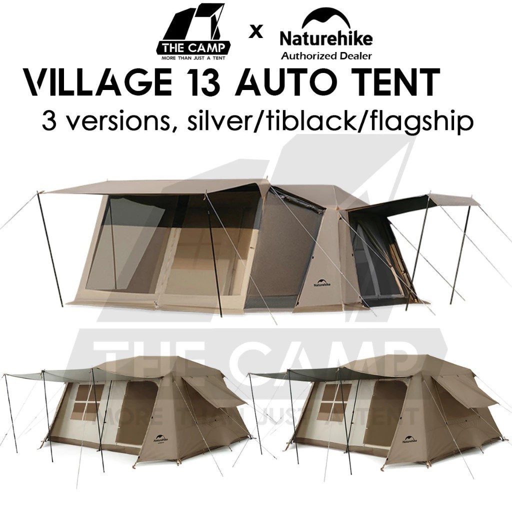 Naturehike Village 13 เต็นท์ตั้งแคมป์อัตโนมัติ พื้นที่ขนาดใหญ่ 13 ตร.ม. เก้าอี้กลางแจ้ง ฟลายชีท ผ้าใบ หมุดตอกตะปู