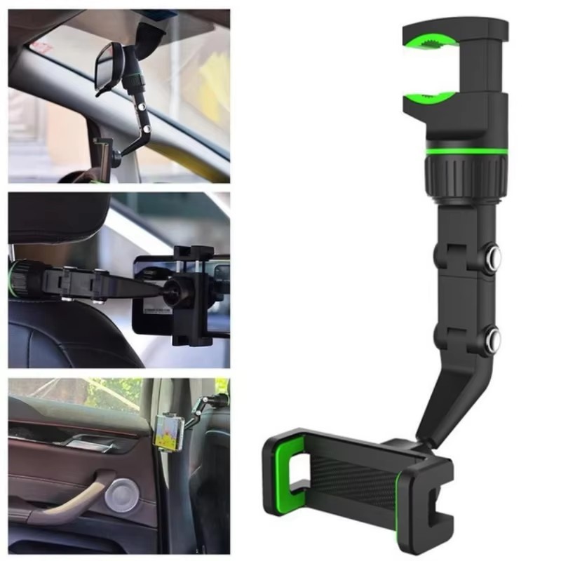 360 องศาโรตารี่สากลมัลติฟังก์ชั่ที่วางโทรศัพท์ในรถยนต์กระจกมองหลังอัตโนมัติที่นั่งแขวนคลิปที่วางโทรศัพท์มือถือ