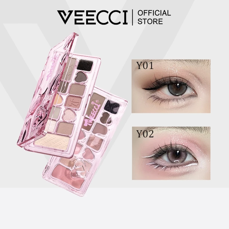 VEECCI อายแชโดว์ สิบเอ็ดสี เคลือบ ชิมเมอร์ ง่าย รอยเปื้อน อเนกประสงค์ แบบพกพา พาเลทตา 9.3g