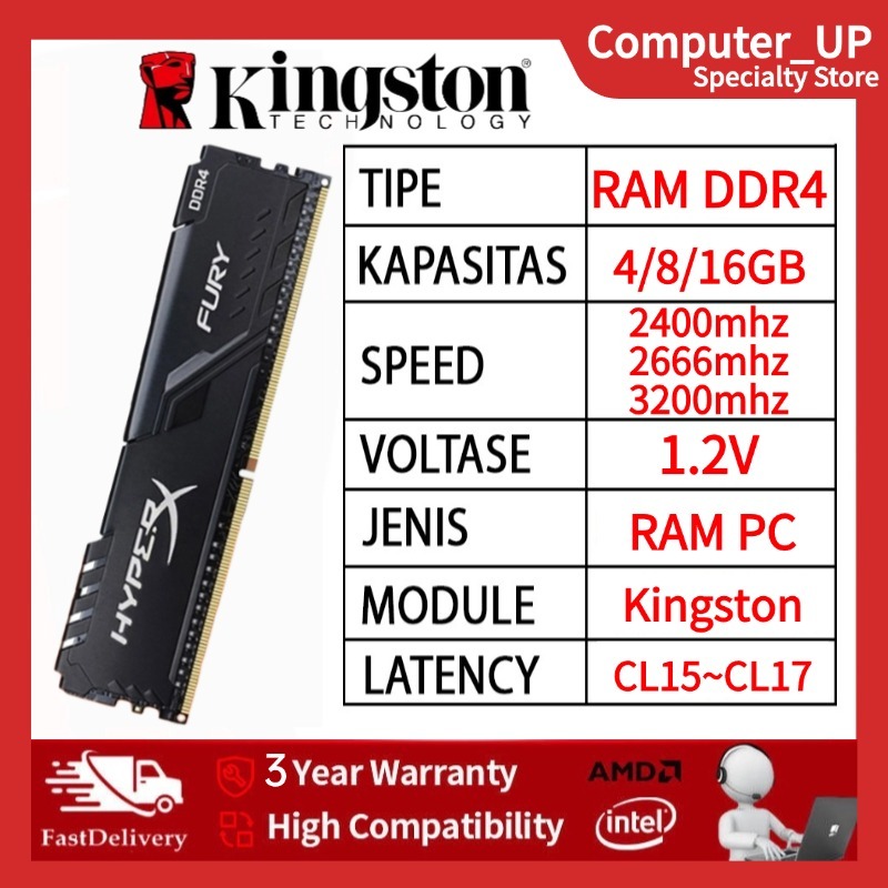 Kingston HyperX FURY DDR4 16GB 8GB 4GB 3200MHz 2666MHz 2400MHz 2133MHz PC4 หน่วยความจํา RAM เดสก์ท็อป 288pin 1.2V DIMM
