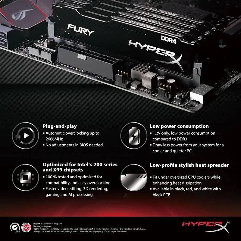 Kingston HyperX FURY DDR4 16GB 8GB 4GB 3200MHz 2666MHz 2400MHz 2133MHz PC4 หน่วยความจํา RAM เดสก์ท็อป 288pin 1.2V DIMM
