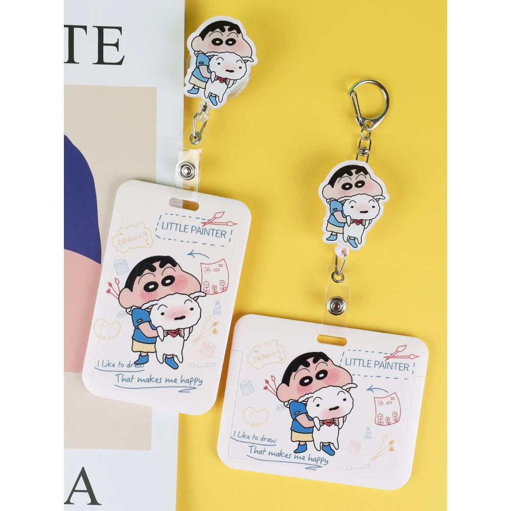 ป้ายชื่อการ์ดCrayon Shin Campus Card Cover โรงเรียนอนุบาล Pick-up Card Holder Meal Card Student Case Access Control Protective Case บัตรพนักงานแนวนอนหน้าอกพจนานุกรม