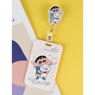 ป้ายชื่อการ์ดCrayon Shin Campus Card Cover โรงเรียนอนุบาล Pick-up Card Holder Meal Card Student Case Access Control Protective Case บัตรพนักงานแนวนอนหน้าอกพจนานุกรม