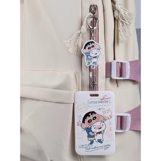 ป้ายชื่อการ์ดCrayon Shin Campus Card Cover โรงเรียนอนุบาล Pick-up Card Holder Meal Card Student Case Access Control Protective Case บัตรพนักงานแนวนอนหน้าอกพจนานุกรม