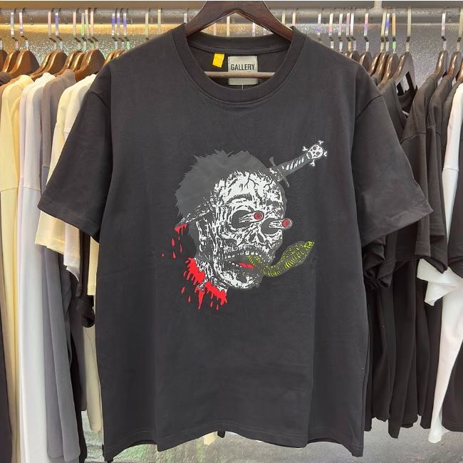 Gallery Dept GLITCH Spoof Pattern Printing เสื้อยืดแขนสั้นผ้าฝ้ายแท้เส้นด้ายคู่คุณภาพสูง