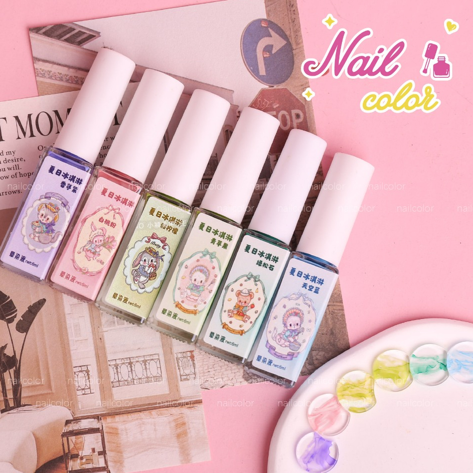 Xiao YING (ชุด 6 สี) Macaron Ice Cream Smudge Water 6ml Nail Smudge Liquid (ไม่มีกระดานสีฟรี)