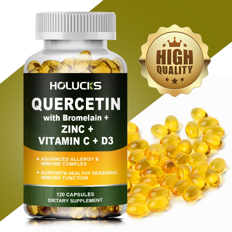 Holucks สังกะสี Quercetin 500 มก. พร้อมวิตามินดีและ C สารต้านอนุมูลอิสระ Immune สนับสนุนความเจริญสูง Quercetin อาหารเสริมสังกะสีสําหรับผู้ชายและผู้หญิง