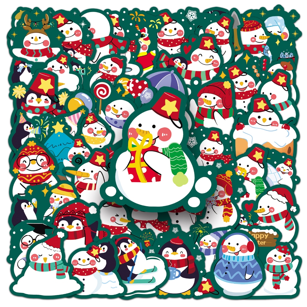 10/50 ชิ้นสติกเกอร์ Snowman diy/กันน้ํา/หรือ/ความสนใจของเด็ก/วางง่าย/ของขวัญน่ารัก